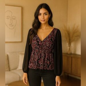 Ashley Stewart Womens Sz 14 Colorful Sequins Puffy Slv Smocked Back Blouse